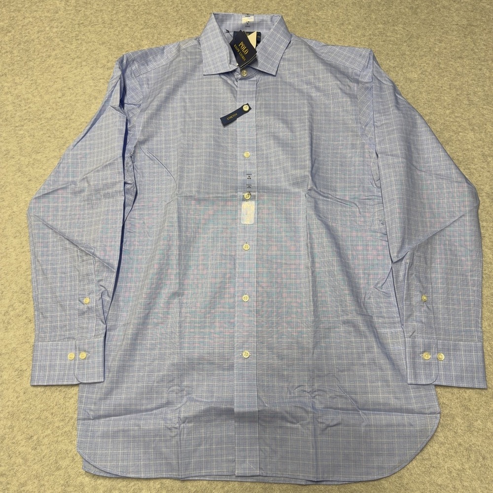 Polo Ralph Lauren Dress Shirt Mens 16 32/33 Blue Check Classic Fit Easy Care LS